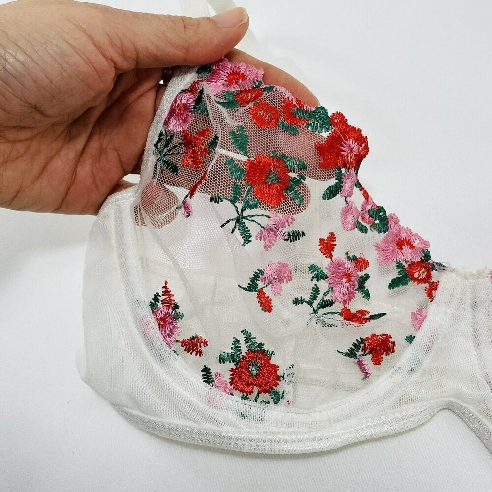 Sexy Romantic Bra See Through Underwear Size S Flower Laced Wired Underwire Red - Picture 4 of 10
